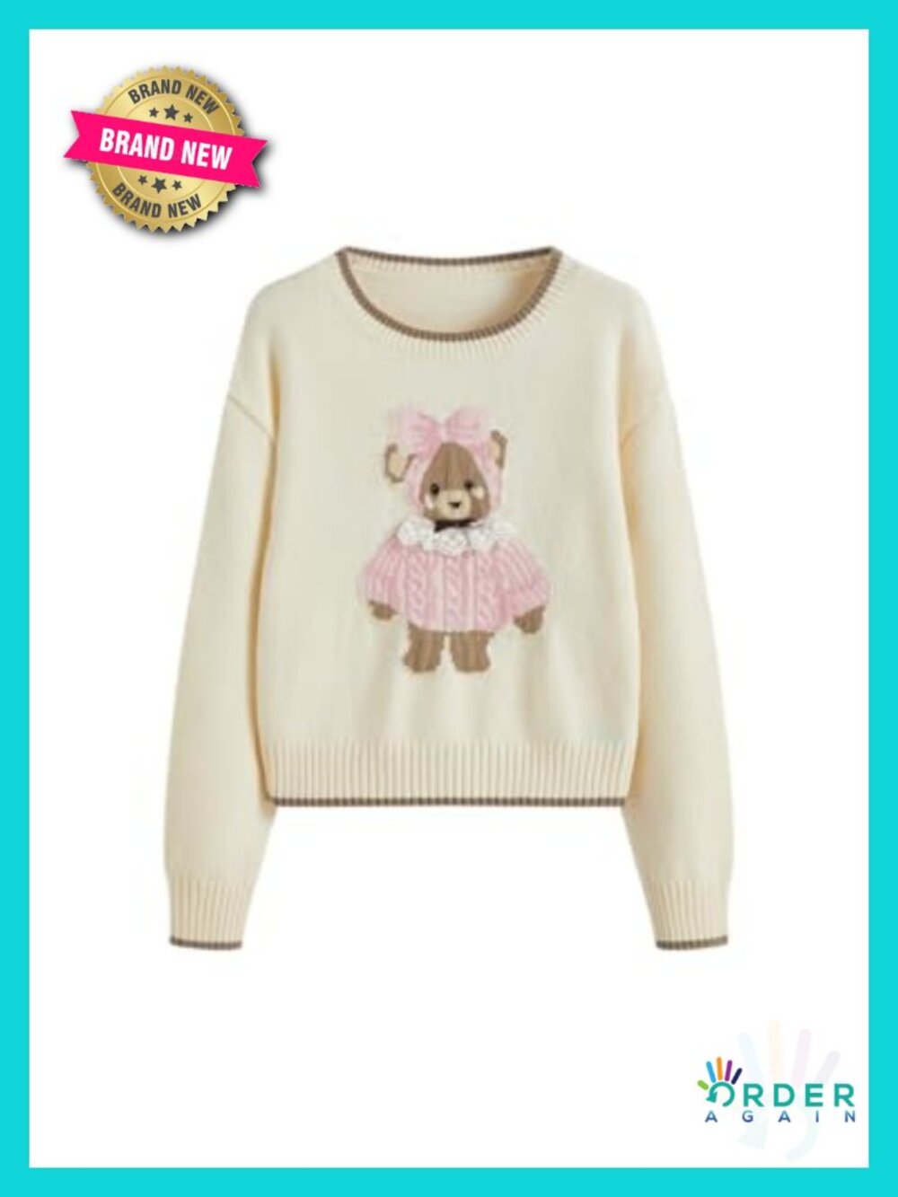 Women's Bear Graphic Long Sleeve Crewneck Sweater Pullover